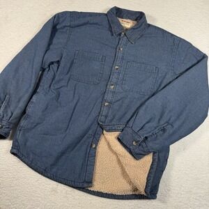 Wrangler Shirt Mens Large Blue Denim Sherpa Fleece Lined Shacket Button Workwear
